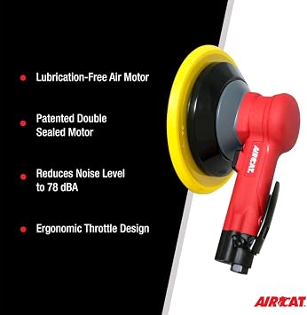 AIRCAT 6700-8G Non Vac Geared Planetary Motion Sander, 900 RPM | Double-Sealed Lubrication-Free Motor Reduces Vibration to 2.5 m/sec2 with Ergonomic Throttle Lever, Quiet at 78 dBA