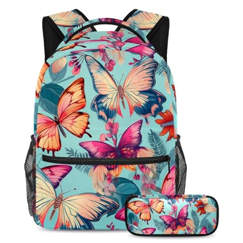 Sac à livres de voyage pour étudiants à motif papillons rouges, idéal pour les sorties