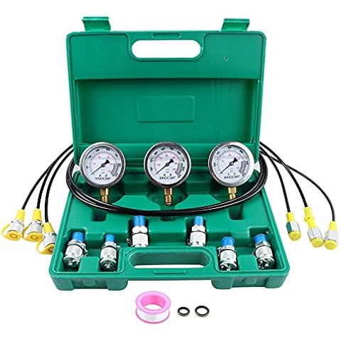 Upgraded Version Hydraulic Pressure Gauge Kit - SINOCMP Excavator Hydraulic Kit Stainless Steel Pressure Gauge Test Gauge Kit for Excavators, 2 Years Warranty Cover