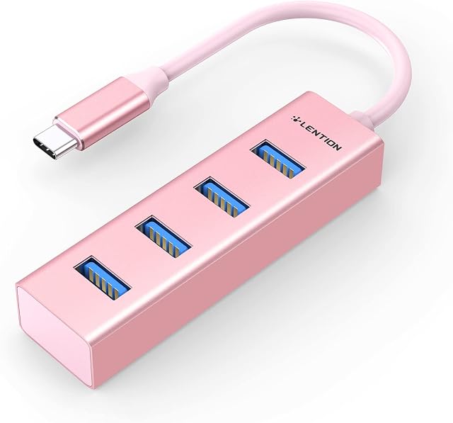 LENTION USB C Hub, 4 USB 3.0 Ports, USB C to USB A Multiport Adapter for 2023-2016 MacBook Pro 13/14/15/16 M1, Mac Air & Surface, iPad Pro, Chromebook, More, Stable Driver Certified (C22s, Rose Gold)