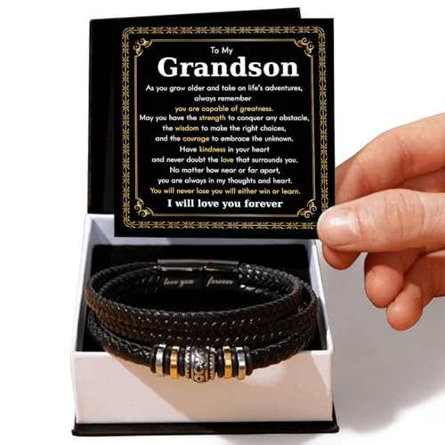 To My Grandson – Braided Leather Bracelet with Love You Forever Message, Thoughtful Gift from Grandpa & Grandma with Luxury Box – Ideal for Birthday, Graduation, Christmas For Grandson2