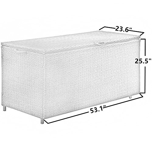 PatioPost Deck Storage Container Box& Garden Bench PE Wicker Outdoor Patio Garden Furniture 110 Gal, Grey - Thumbnail 2