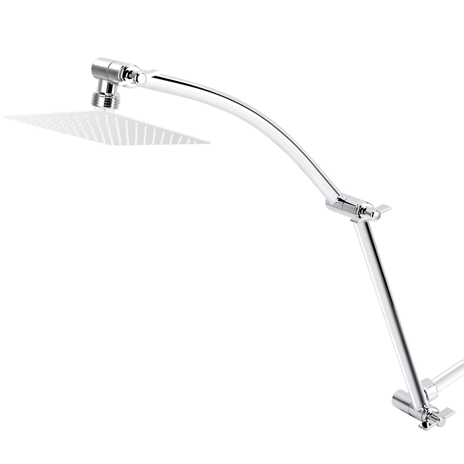 Extension de bras de douche entièrement en métal de 40,6 cm en laiton massif flexible en hauteur et angle réglables avec 2 joints de verrouillage, rallonge de pommeau de douche réglable durable (40,6