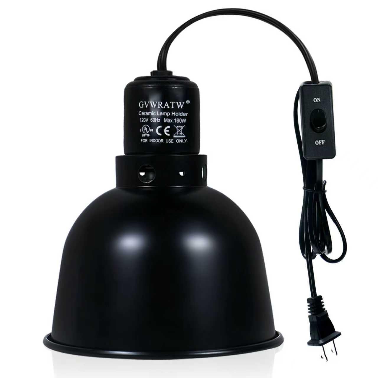 GVWRATW 5.5 Inch Shallow Dome Reptile Lamp Fixture, Suitable for UVB Bulbs and Basking Heat Bulbs, Max 160W.