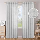 BGment 84 Inch Length Light Grey Linen Curtains for Living Room, Rod Pocket Light Filtering Drapes Burlap Rustic for Bedroom Dining Room Office Back Tab Lightweight, 2 Panels, 52 X 84 Inch
