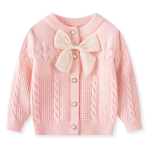 Toddler Kids Girls Crochet Knit Sweater Cardigan Long Sleeve Button Down Bowknot Outwear Dress Coat