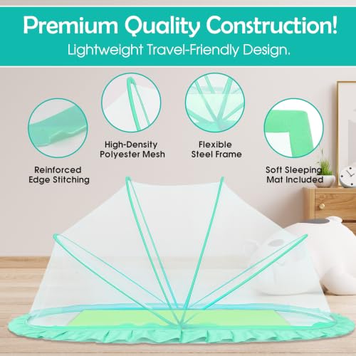 Image of RAMVIK Baby Mosquito Net, Mosquito Net for Baby 0-12 Months, Foldable Portable Mosquito Net for Baby with Breathable Mesh, 360 Protection, Bottomless Design,135 x 65 x 65 cm (Ocean Green)