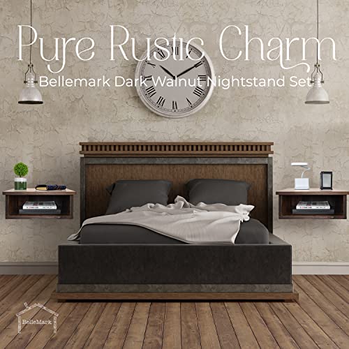 Bellemark Floating Nightstand | Wall Mounted Wood Bedside Table And Shelf For Bedrooms Hanging Storage Stand Great For Living Rooms, Dining Rooms, And More (Dark Walnut, Set Of 2 Nightstands) #TOP3