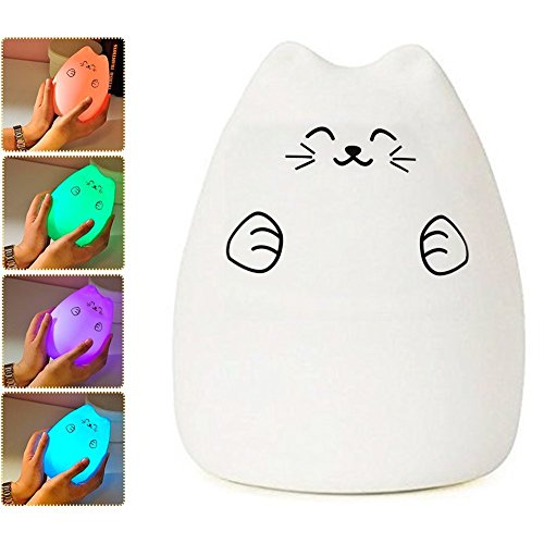 Lafedy LED Night Light Kitty Cute Multicolor Silicone Soft Baby Light,Portable USB Rechargeable Sensitive Tap Control GIFT Night Lamp for Baby Kids Girl(Rich cat)