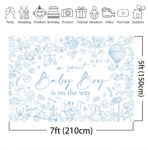 Fondo para Baby Shower azul 7x5 pies Mocsicka miniatura 4