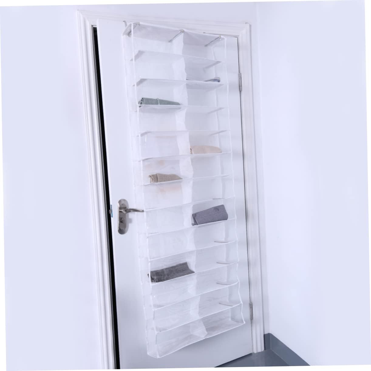 Wakauto Large Over the Door Shoe Organizer Space Saving Hanging Storage Rack with Hooks for Closet Bedroom Dorm and Apartment White Holder for Shoes Slippers Belts and Small Items