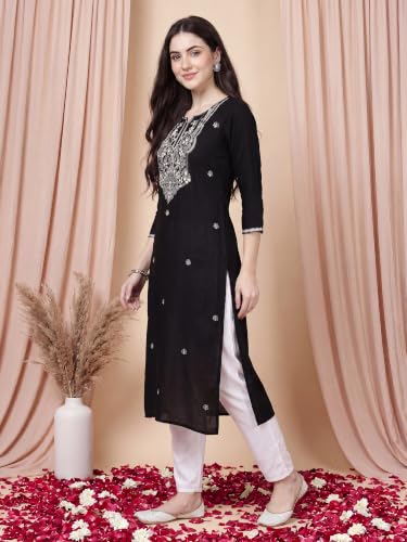 Image of INDO ERA Women's Viscose Rayon Straight Fit Embroide Straight Kurta (KT5WN10032)