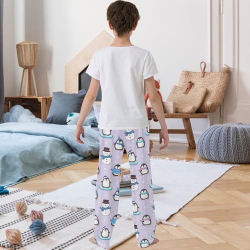 Boy's Lounge Pants Cute Penguin Snowman Winter Kids Jogger Pants Elastic Waist Long Bottoms with Pockets 6-14 Years3