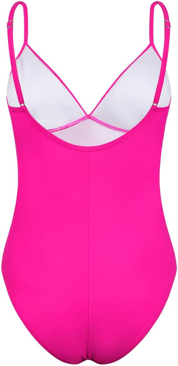 Hilor Women's Wrap One Piece Swimsuit V Neck Swimwear Surplice Mesh Tummy Control Bathing Suit - Image 6