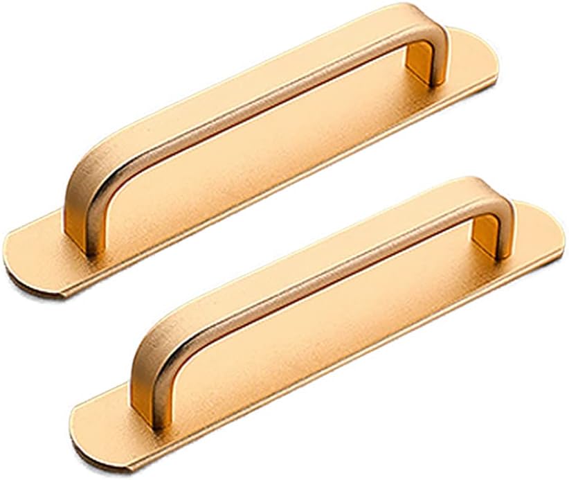 2 Pack 5” Self-Stick Handle Aluminum Cabinet Handle Pull with Adhesive Sliding Door Handle Pocket Door Handle Stick On Handle for Fridge Drawer Window Cupboard 2pcs/Set (5", Gold)