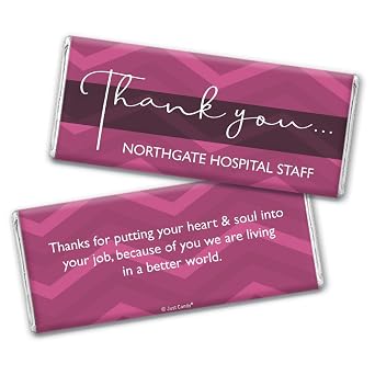 Thank You Candy Personalized Chocolate Bars 12 Pack - Bright Pink - Free Cold Pack