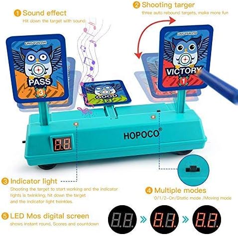HOPOCO Electronic Shooting Running Targets with 3 Targets, Electric Scoring Auto Reset Digital Targets for Nerf Guns Toys, Shooting Toys for Age of 5, 6, 7, 8, 9, 10, 11+ Years Old Kid Boys Girls