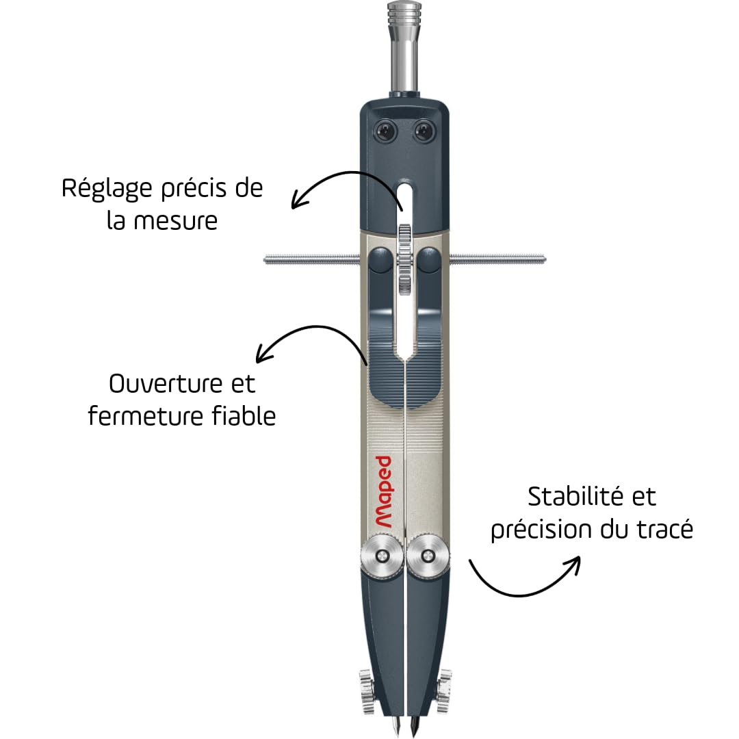Maped Compas Technique Métal n°421 Balustre à Réglage Rapide de Précision