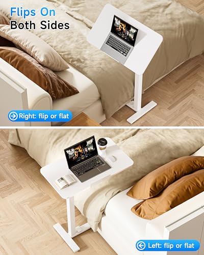 Image of BIZUM Mobile Standing Desk Laptop Desk Pneumatic with Wheels 180 Tilt Top Hospital Bed Table Portable Rolling Cart Foldable Bedside Table for Hospital&Home Use, White