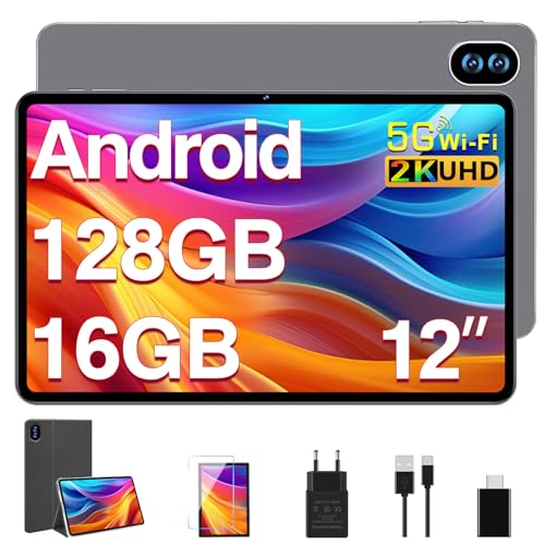 MEBERRY Tablet 12 Pulgadas 2K,16GB RAM + 128GB ROM (1TB TF) Octa-Core | 8000 mAh | 5MP+13MP+2MP | 2000 * 1200 Pixels | Bluetooth 5.0 | Tablet Marrón