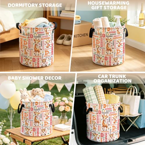 Image of Custom Giraffe Laundry Hamper, Personalized Laundry Basket with Name, Customized Dirty Clothes Basket for Clothes Toy Bathroom Bedroom Storage,S-16.5 inchX 13.8 inch