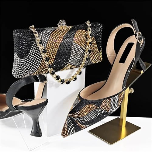 Wine Women Stones Shoes And Bag Set African Ladies Pumps Match With Handbag Purse Clutch Pointed Toes Sandals3