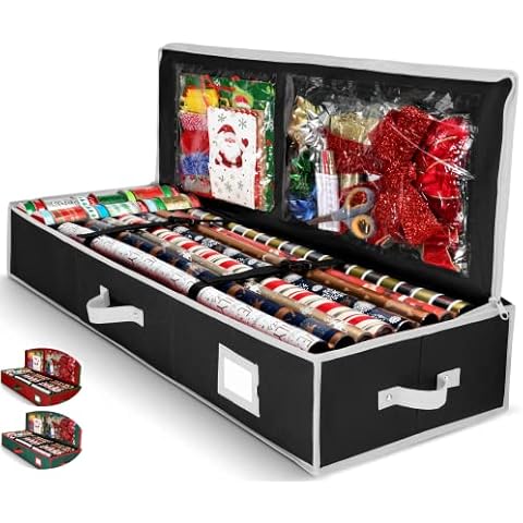 HOMIOR Wrapping Paper Organizer Storage for Christmas Gifts Wrapping Paper (6 Colors) Underbed Storage Container with Interior Pockets, Fits 24 Rolls Cover