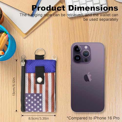 Image of Minimalist RFID Wallet with Lanyard, Multi-functional ID Case with 2 Zipper Pockets and Key Chain for Men and Women, Tactical Badge Pouch Cards Holder, Coin Purse for Travel Sports - Two-Tone