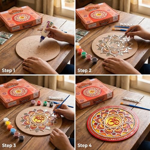 Image of HOBBY INDIA Lippan Art and Craft Materials Kit for Adults and Beginners I Premarked MDF Board Mandala Art Painting DIY Kit for Room Wall Hanging Office and Home Decoration (Mandala)
