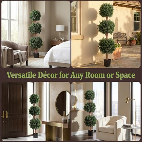 Pure Garden Set of 2 Artificial Trees - 5FT Hedyotis Topiary Fake Plants in Weighted Pots - Faux Plants for Indoor Display or Front Porch Decor by Pure Garden - Image 5