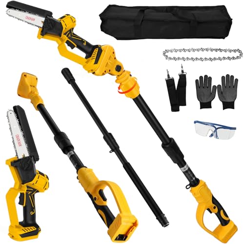 Perche Élagueuse Télescopique Électrique Compatible avec Dewalt 18V (sans batterie), 6 Pouces Mini Tronçonneuse sans Fil Tête Pivotante à 180 °, Graisseur Automatique léger et maniable