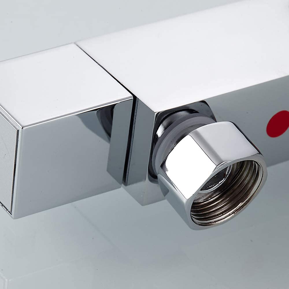 Termostato de Ducha Con Botón de Seguridad 38 °C, Grifo Mezclador, Caño Inferior, Conector de Latón, G 3/4 Superior y G 1/2 Inferior