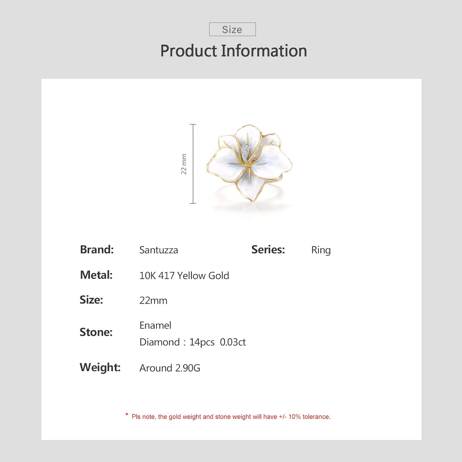 Santuzza 10K Yellow Solid Gold Enamel Flower Genuine Diamond Ring for Women