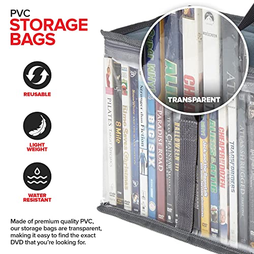 Stock Your Home Dvd Storage Bags (Set Of 6) Media Organizer Bag For Dvds, Cds, Blu Ray Disc, Movie Cases, Vhs Box, Video Game Disks, Clear Plastic Holders With Carrying Handles And Zipper - Gray #TOP2