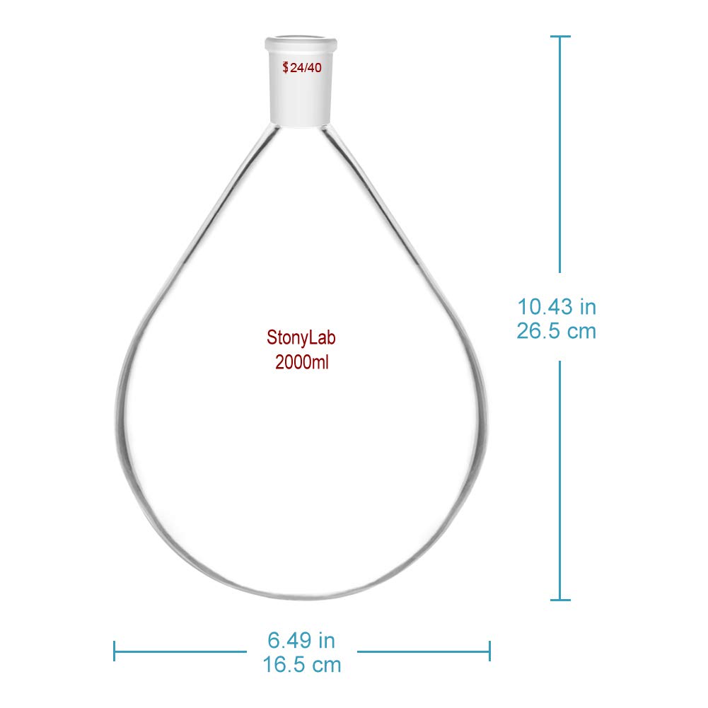 stonylab Okrągła kolba szklana, okrągła, okrągła szyjka, okrągła, okrągła, do laboratorium i szkła, 2000 ml, z przegubem zewnętrznym 24/40