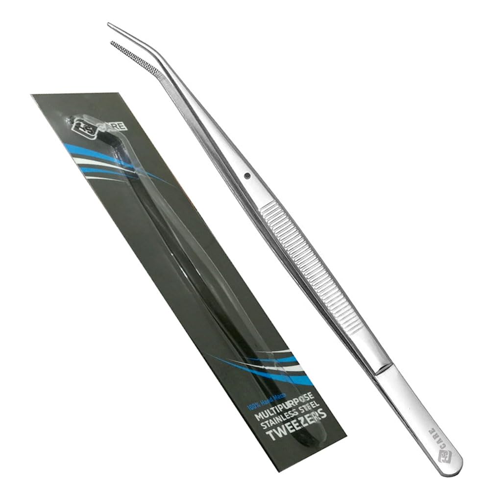 Yscare Silver Universal Tweezers, Sewing Machine Tweezers, Bent Tip Tweezers, Multipurpose Stainless Steel Tweezers, With Curved Pointed Serrated Tip, For Everyday Use