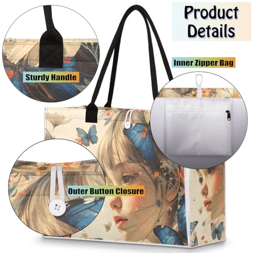 Maiden Flower Butterfly Tote Bag for Women Large Beach Bag Reusable Tote Bags for Work Travel Beach Shopping4