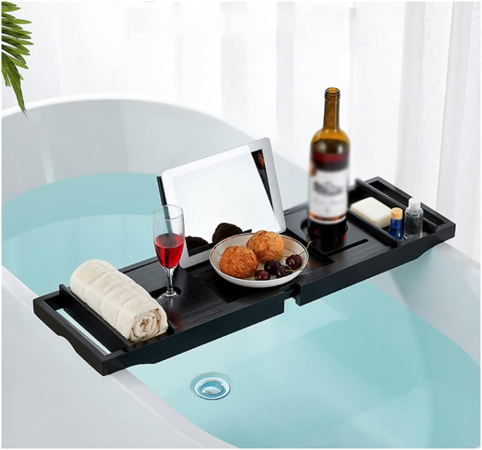 Adjustable Home Spa Wooden Bath Tray Bathtub Caddy Organizer Rack Bathroom Accessories Bathtub Rack Stand Holder(D)
