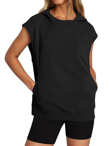 Womens Sleeveless Hoodies Sweatshirt Casual Workout Tank Tops Spring Summer