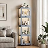 Magshion Display Cabinet, 4-Tier Curio Cabinet with Acrylic Doors, 55' Tall Display Case for Collectibles, Showcase for Living Room, Bedroom, Playroom, Grey, 13' D x 16' W x 55' H