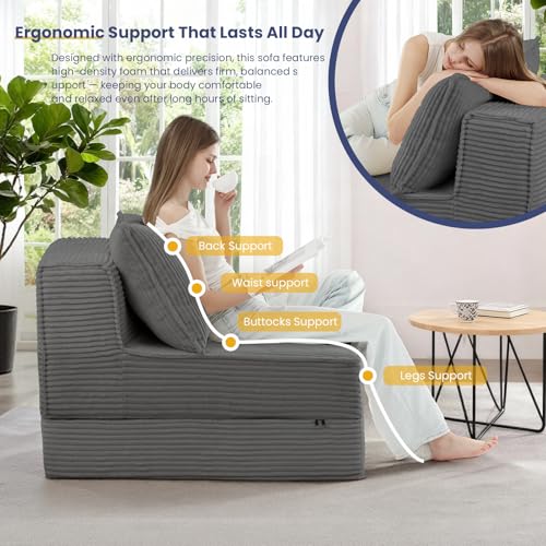 Sillón plegable corduroy gris convertible miniatura 6