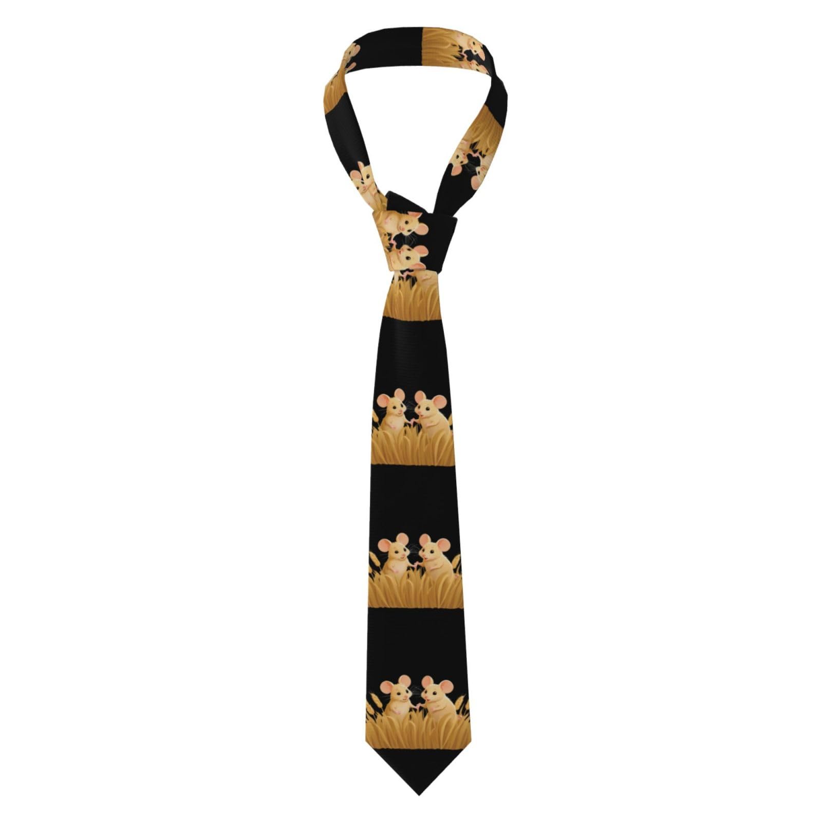 Whjshop Men's Black A Pair Of Mice In The Wheat Field Printing Necktie For Business, Daily Wear, Work, Birthdays, Weddings, Parties, Banquets Easy Care 57X3.1 In