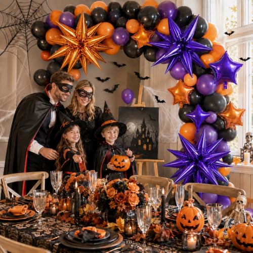 Image of Star Balloons Halloween Balloon Purple Orange Explosion Stars Balloon | 22 /18 /10 In Metallic Orange Purple Spike Stars Foil Balloon for Halloween Ghost Themed Birthday Gradution Party Decorations