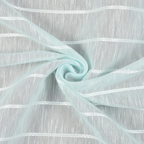 Image of Exporthub Sheer Linen Cotton Curtains for Window 5 Feet Set of 2, Aqua Blue Light Filtering Breathable Fabric Drapes for Living Room & Bedroom (EHSPR057 54)