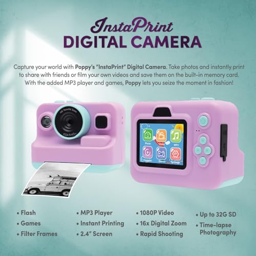 Image of InstaPrint Digital Camera Instant Print - 1080p Video Thermal Instant Print Camera with 16X Zoom, 2.4 inch Screen, MP3 Player, Instaprint Camera for Adults|Includes 6 Rolls (3 Photo + 3 Label)