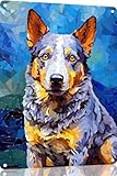 toppacific targa in latta con immagine di un cane australiano con pittura a olio colorata con animali retrò, vintage, per uomini e donne, decorazione artistica da parete per casa, bar, club, caffè