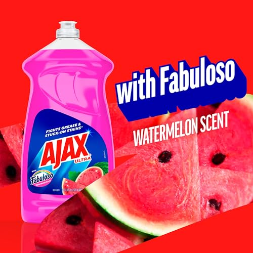 Image of Ajax Ultra Liquid Dish Soap with Fabuloso Watermelon Scent, Fights Grease and Stuck-On Stains, Deep Cleaning Action, Mess-Free, Easy-Flip Cap, 52 fl oz Bottle