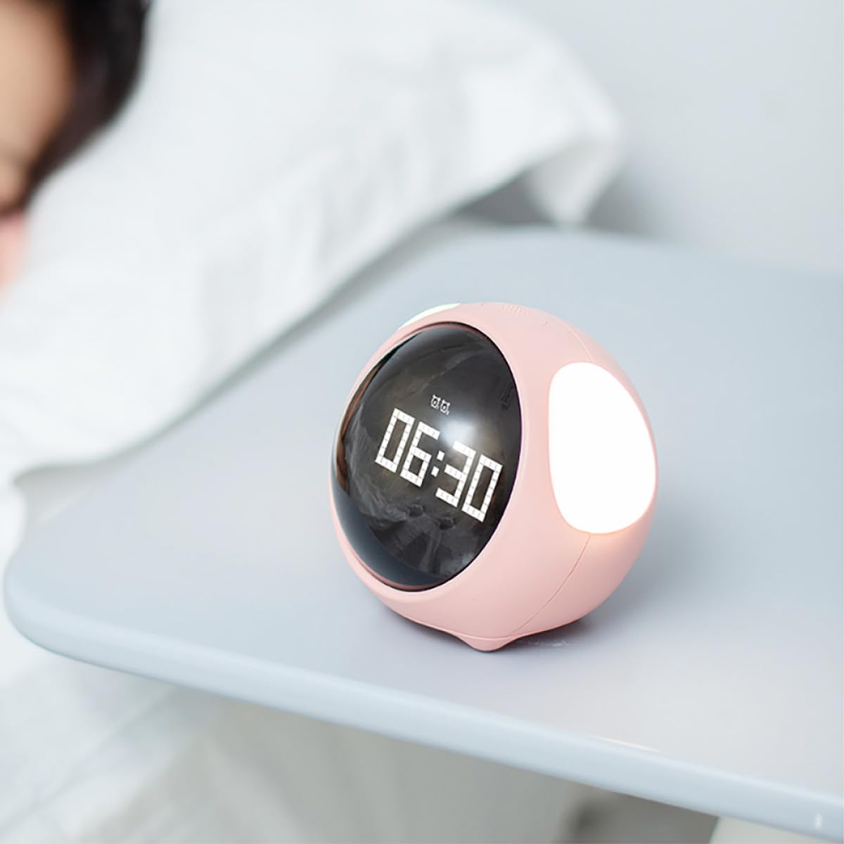 Toyvian Réveil LED à Motif Numérique Intelligent pour Garçon et Filles, Lumineux, Veilleuse Tactile, Batterie Rechargeable, Réveil Adorable pour Chambre D’Enfants, Couleur Rose