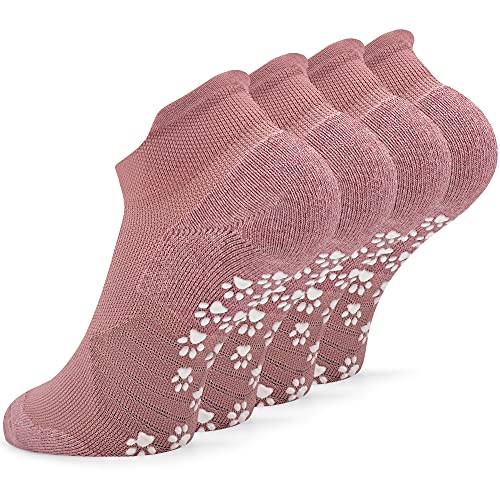 KitNSox Women's Safety Gripper Sticky Socks Size 9-11, Lady and Girls Lightweight Anti Skid Compression Support Cozy Gripper Gifts Socks for Elderly (S-M, 2 Pack, Pink)