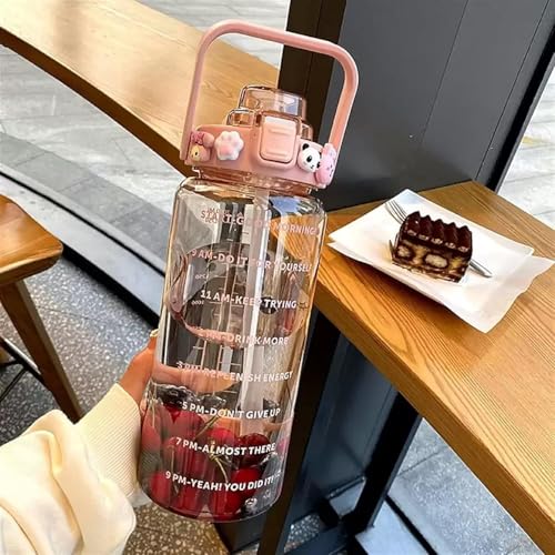 Image of 4Mura 2 L Capacity Belt Straw Transparent Motivational Water Bottles|Time Marker Leak Proof&Break-Proof|Best Usage For Office /School /Gym /Travel Bottle|Bpa-Free Fitness Sports Bottle (PINK)
